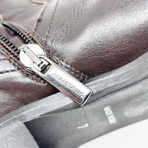 Aquatalia Knee Boots Size 7 Italian Brown 50/50 Leather Stretch Riding Boots - Picture 6 of 16